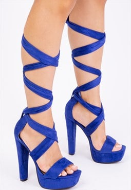 Qistina high heel platform with lace-up straps in blue 