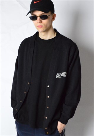 VINTAGE 90S BLACK MINIMALIST POP BUTTON CARDIGAN