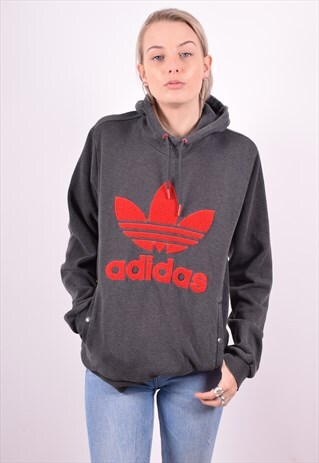 ADIDAS WOMENS VINTAGE HOODIE JUMPER MEDIUM GREY 90'S