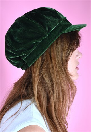 VINTAGE INSPIRED NEWSBOY CAP VELVET KHAKI GREEN