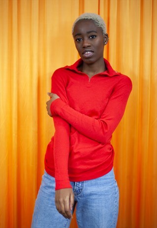 VINTAGE 90S FILA TOP RED 1/4 ZIP LONG SLEEVED TURTLENECK