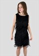 90'S VINTAGE BLACK FRINGED 20'S FLAPPER SLEEVELESS DRESS