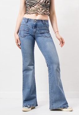 Vintage 90's Bell bottom leg jeans in blue denim women