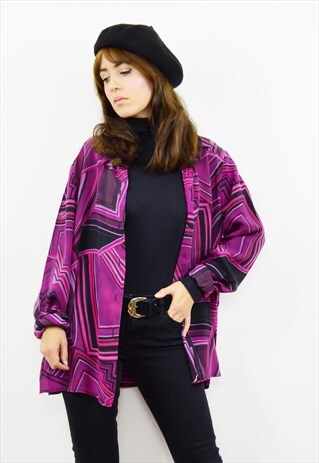 VINTAGE PINK AND PURPLE ABSTRACT SILK SHIRT