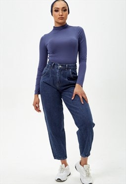 High Waist  Navy Blue Tapered Jeans 