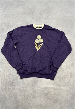 Vintage Sweatshirt Embroidered Flower Patterned Jumper
