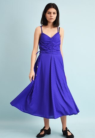 VINTAGE 70'S RETRO SHIMMER FLARE STRAPPY MIDI DRESS