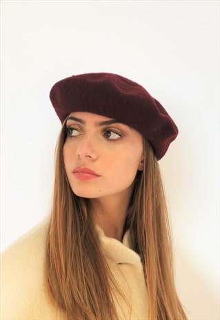 VINTAGE BERET HAT BORDO WOOL MADE IN ITALY