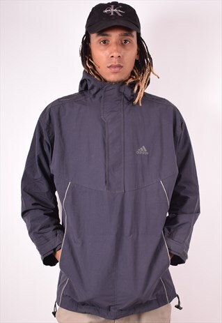 ADIDAS MENS VINTAGE PULLOVER JACKET SMALL BLUE 90S