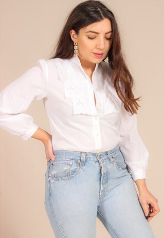 VINTAGE 80S BLOUSE WITH BRODERIE ANGLAISE