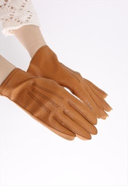 Faux leather gloves, 90s vintage women brown gloves