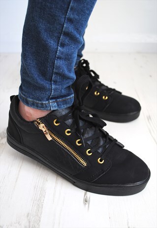 LAST PAIR BLACK LACE UP PUMPS WITH GOLD TRIM ZIPS