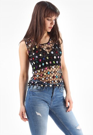 SHEER MESHG CROCHET TANK TOP