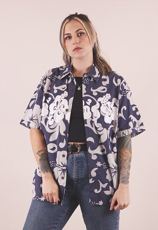 VINTAGE 90S CRAZY PRINT HAWAIIAN PATTERNED SHIRT /A25053