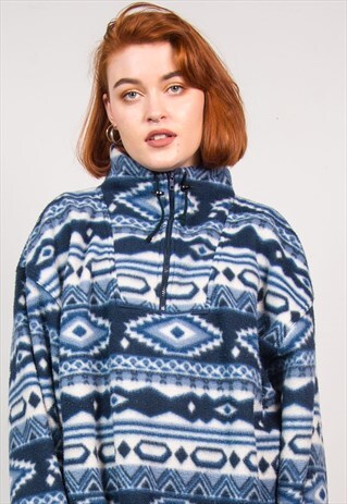 VINTAGE AZTEC PATTERN FLEECE QUARTER ZIP JUMPER