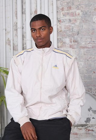 VINTAGE ADIDAS LOGO 3 STRIPE TRACK JACKET BEIGE