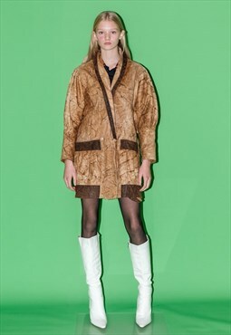 90's Vintage iconic wood pattern soft leather jacket in tan