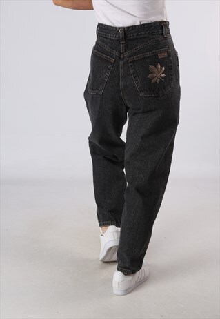 VINTAGE HIGH WAISTED DENIM JEANS WIDE TAPERED UK 14 (GA5D)