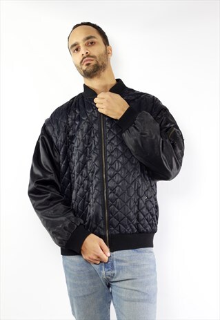VINTAGE BOMBER JACKET / QUILTED BOMBER JACKET / BLACK BOMBER