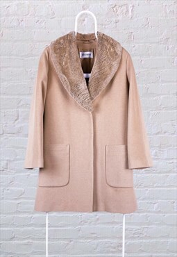 Vintage Windsmoor Faux Fur Wool Jacket Beige Women's 12