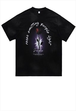 Rose print t-shirt tie-dye floral tee grunge acid wash top