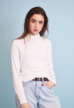 90'S RETRO MINIMALIST NEUTRAL TURTLENECK TOP BLOUSE