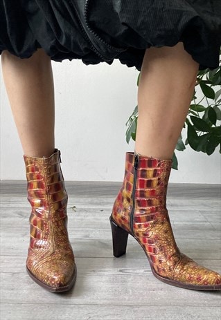 VINTAGE Y2K CROCODILE PATTERN LEATHER POINTED COWBOY BOOTS
