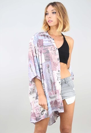 VINTAGE OVERSIZED SHORT SLEEVE PATTERNED SHIRT