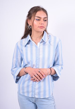 VINTAGE REPLAY SHIRT 3/4 SLEEVE STRIPES BLUE