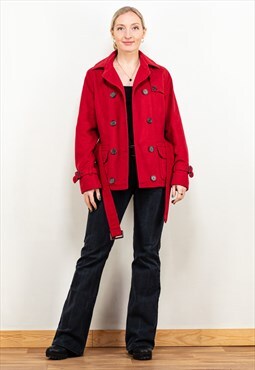 Vintage 90's Women Barbour Wool Blend Coat in Red