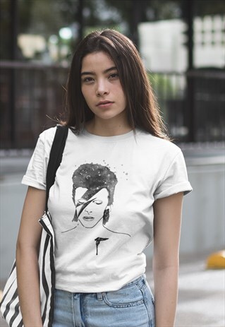 DAVID BOWIE GRAPHIC TSHIRT, WOMENS, WHITE, 60S 70S