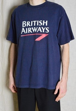 Vintage 90s Navy Blue Graphic British Airways T-Shirt