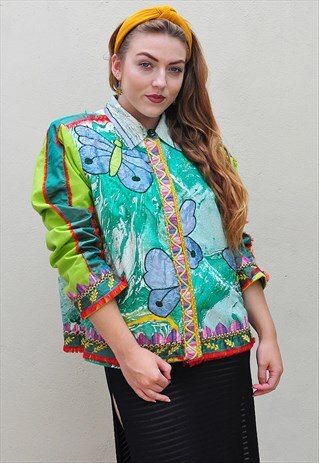 VINTAGE EMBROIDERED TEXTURED TIE DYE MULTICOLOURED JACKET