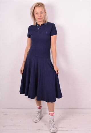 RALPH LAUREN WOMENS VINTAGE POLO DRESS LARGE BLUE 90S