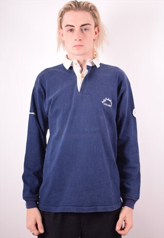 UMBRO MENS VINTAGE RUGBY POLO SHIRT SMALL BLUE 90S