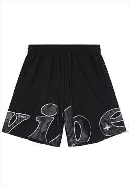 Vibe slogan shorts premium Ken skater pants in black