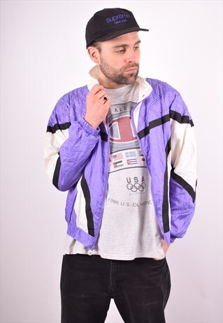 MENS VINTAGE TRACKSUIT TOP JACKET LARGE PURPLE 90S