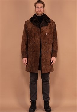 Vintage 70's Men Sherpa Lined Suede Coat in Brown