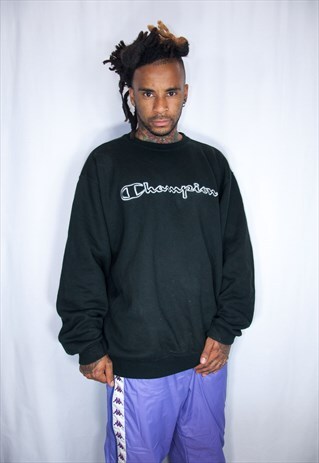 CHAMPION BLACK EMBROIDED SWEATSHIRT