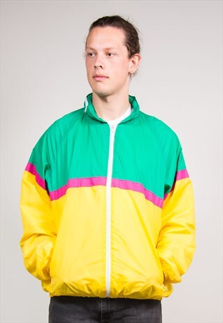 90'S VINTAGE BRIGHT COLOURBLOCK CAGOULE JACKET COAT