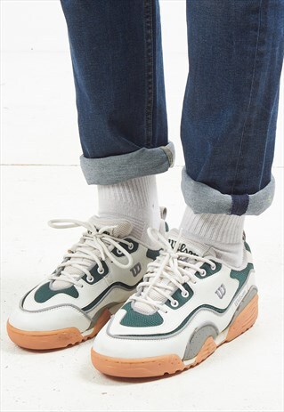 VINTAGE WHITE GREEN WILSON TRAINERS