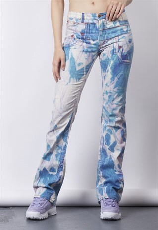 VINTAGE Y2K CAVALLI PASTEL JEAN PATCH POCKET PRINT JEANS