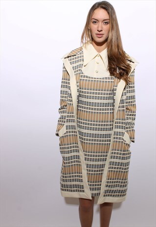 VINTAGE 1960'S 60'S LILLI ANN KNIT MOD TRENCH COAT M-L