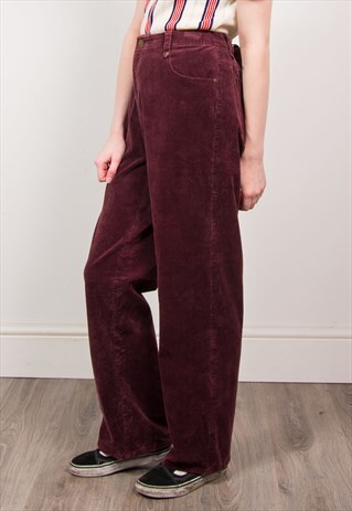 VINTAGE 90'S MAROON CORD HIGH WAIST LOOSE LEG TROUSERS
