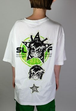 Reworked/ Recycled Unisex manga screen print tee alternative