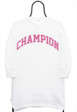 Vintage Champion Spellout White Sweatshirt Dress Womens