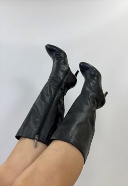 Black Leather 90s Knee High Boots