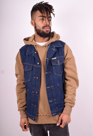MENS VINTAGE DENIM GILET XL BLUE 90'S