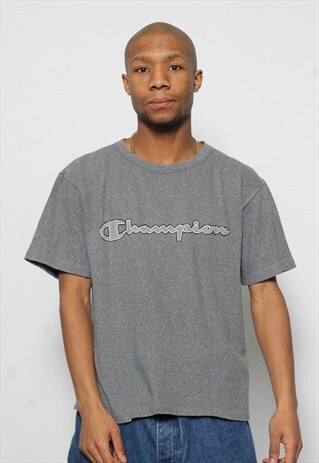 VINTAGE CHAMPION BIG SPELL OUT LOGO T-SHIRT GREY