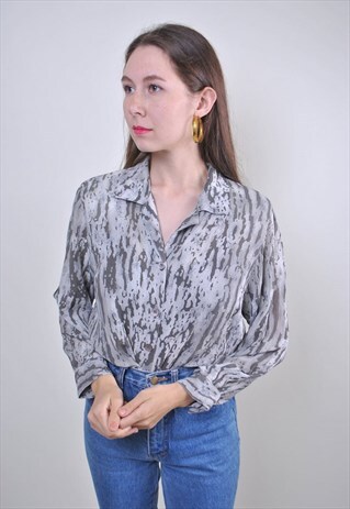 80S TIGER PRINT GREY WOMEN BLOUSE